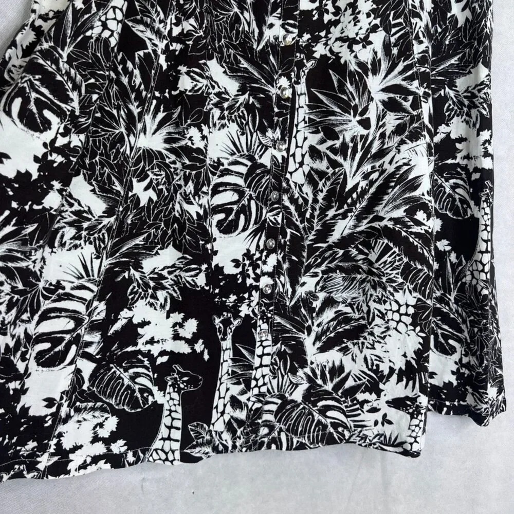 Grace Elements Linen Blend Black White Tropical Floral Midi Skirt Size 12‎